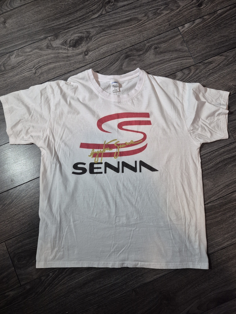 Formula 1 Ayrton Senna Graphic Tee Shirt White XL Gildan Softstyle